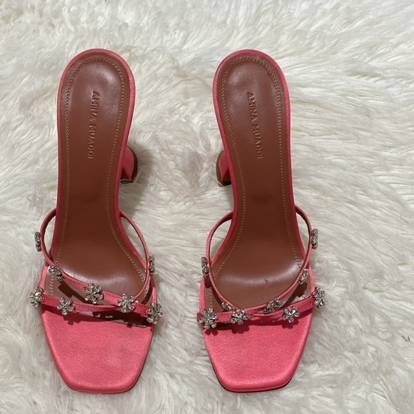 Amina Muaddi Lily‎ slipper 95 Crystal embellished satin heels size 37.5EU - Picture 2 of 14